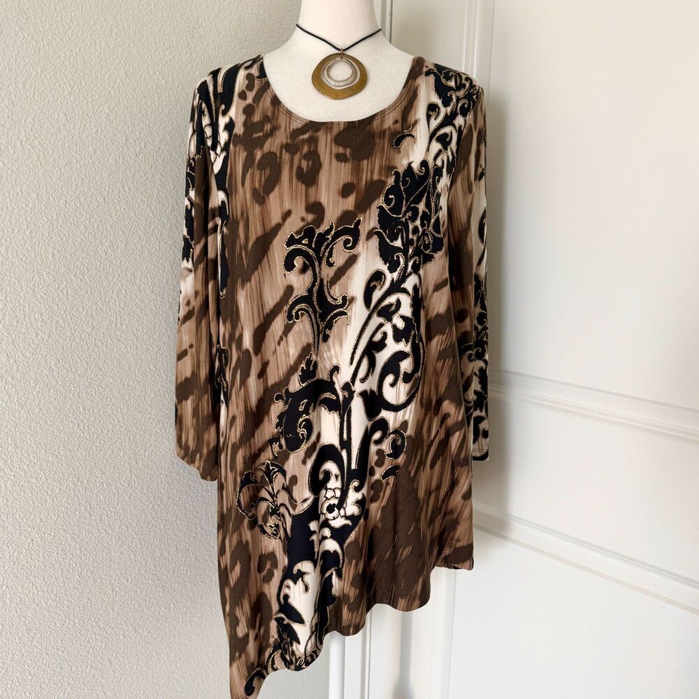 Chico's Traveler's Brown Blouse A-symmetrical Whimsygoth Fairy Grunge 90s Y2K
